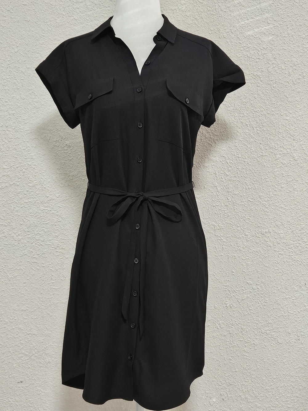 NWT Express Black Short-Sleeve Button-Front Shirt Dress - XS